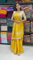 Desiner Bandhani Pure Lagadi Patta With Print saree