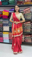 Desiner Bandhani Pure Lagadi Patta With Print saree