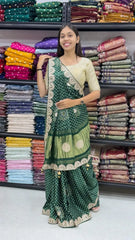 Desiner Bandhani Pure Lagadi Patta With Print saree