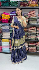 Desiner Bandhani Pure Lagadi Patta With Print saree