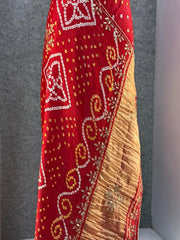 Gaji Silk Original Bandhani Gota Pati Hand Work Saree