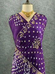 Gaji Silk Original Bandhani Gota Pati Hand Work Saree