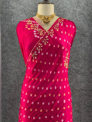 Gaji Silk Original Bandhani Gota Pati Hand Work Saree