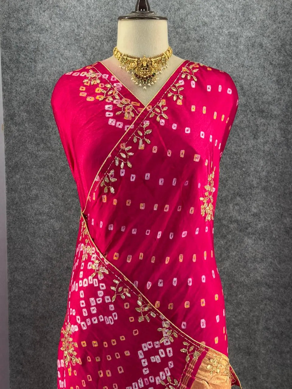 Gaji Silk Original Bandhani Gota Pati Hand Work Saree