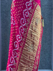 Gaji Silk Original Bandhani Gota Pati Hand Work Saree