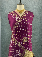 Gaji Silk Original Bandhani Gota Pati Hand Work Saree