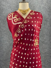 Gaji Silk Original Bandhani Gota Pati Hand Work Saree