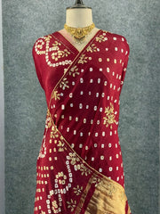 Gaji Silk Original Bandhani Gota Pati Hand Work Saree