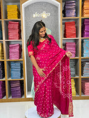 Gaji Silk Original Bandhani Gota Pati Hand Work Saree