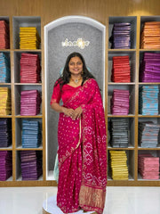 Gaji Silk Original Bandhani Gota Pati Hand Work Saree