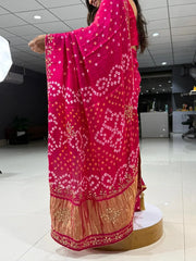 Gaji Silk Original Bandhani Gota Pati Hand Work Saree