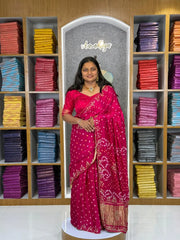 Gaji Silk Original Bandhani Gota Pati Hand Work Saree