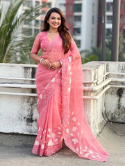 Designer Pure Chanda Kora Silk Embroidered Saree