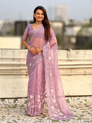Designer Pure Chanda Kora Silk Embroidered Saree