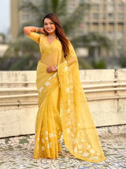 Designer Pure Chanda Kora Silk Embroidered Saree