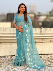 Designer Pure Chanda Kora Silk Embroidered Saree