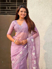 Designer Pure Chanda Kora Silk Embroidered Saree