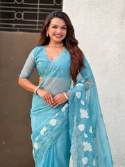 Designer Pure Chanda Kora Silk Embroidered Saree