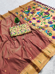 Soft Paithani Silk Meenakari Peacock & Munia Border Saree