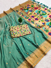 Soft Paithani Silk Meenakari Peacock & Munia Border Saree