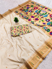 Soft Paithani Silk Meenakari Peacock & Munia Border Saree