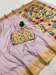 Soft Paithani Silk Meenakari Peacock & Munia Border Saree