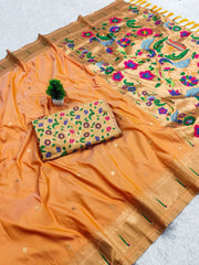 Soft Paithani Silk Meenakari Peacock & Munia Border Saree