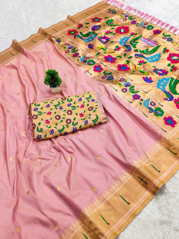 Soft Paithani Silk Meenakari Peacock & Munia Border Saree