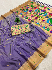 Soft Paithani Silk Meenakari Peacock & Munia Border Saree