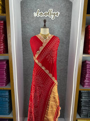 Pure Modal Silk Ajrakh Bandhani Saree with Lagadi Patta