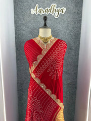 Pure Modal Silk Ajrakh Bandhani Saree with Lagadi Patta