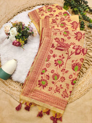 Soft Muga Cotton Floral Jamdani Saree