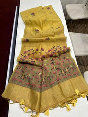 Pichwai Lotus Floral Weaving Muga Cotton Saree