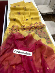 Pichwai Lotus Floral Weaving Muga Cotton Saree
