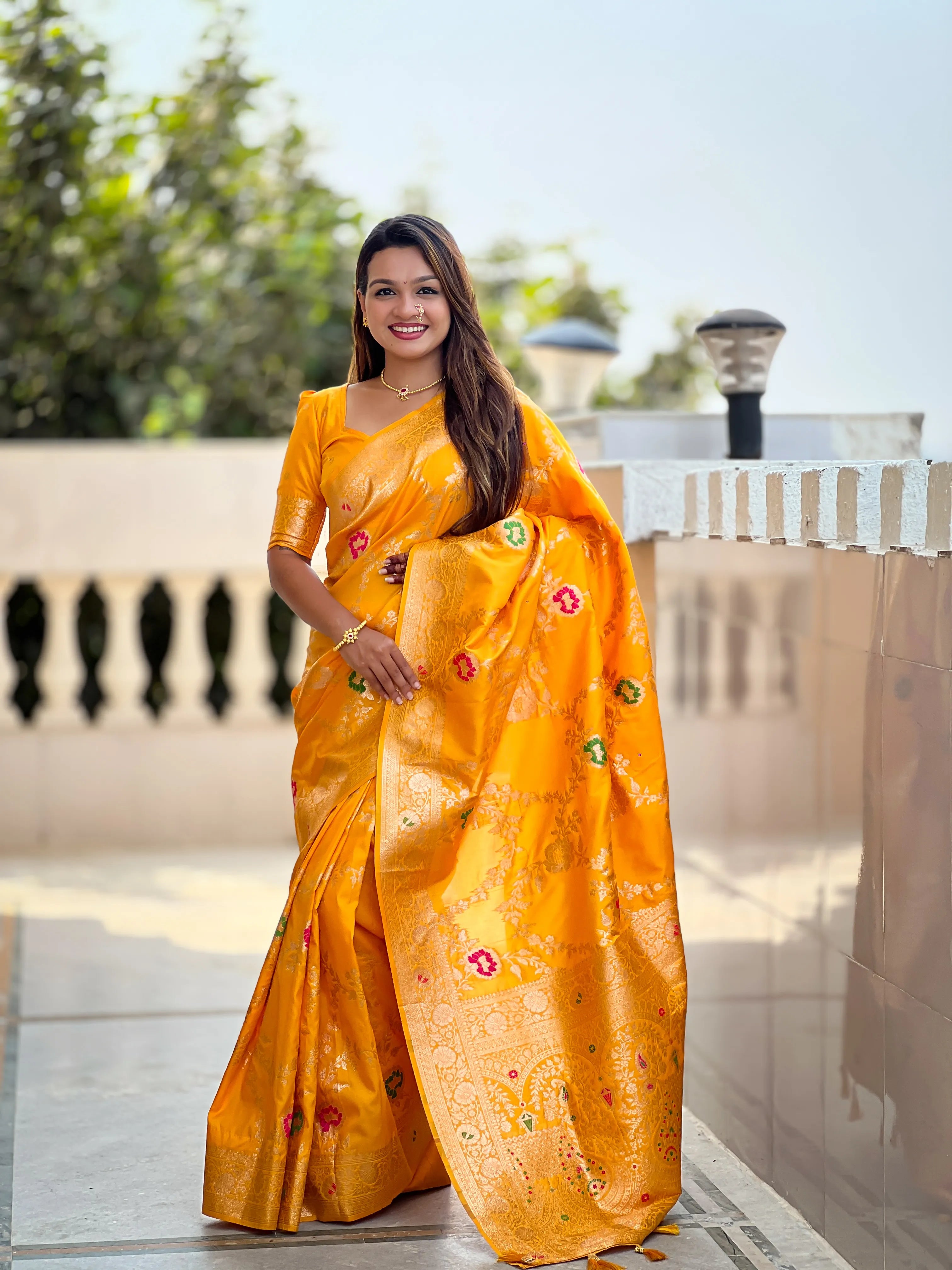 Soft Banarasi Silk Copper Zari Weaving Saree