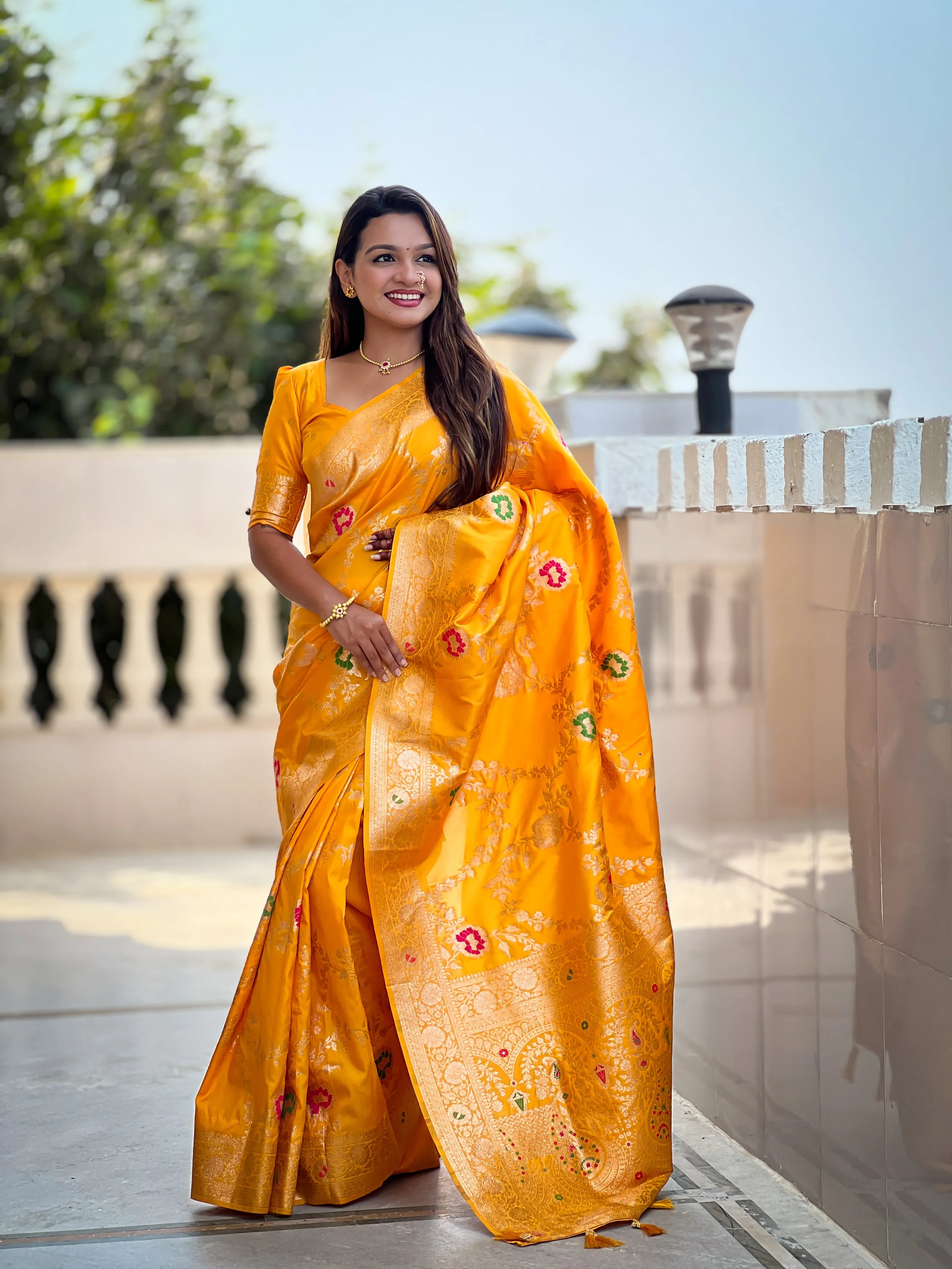 Soft Banarasi Silk Copper Zari Weaving Saree