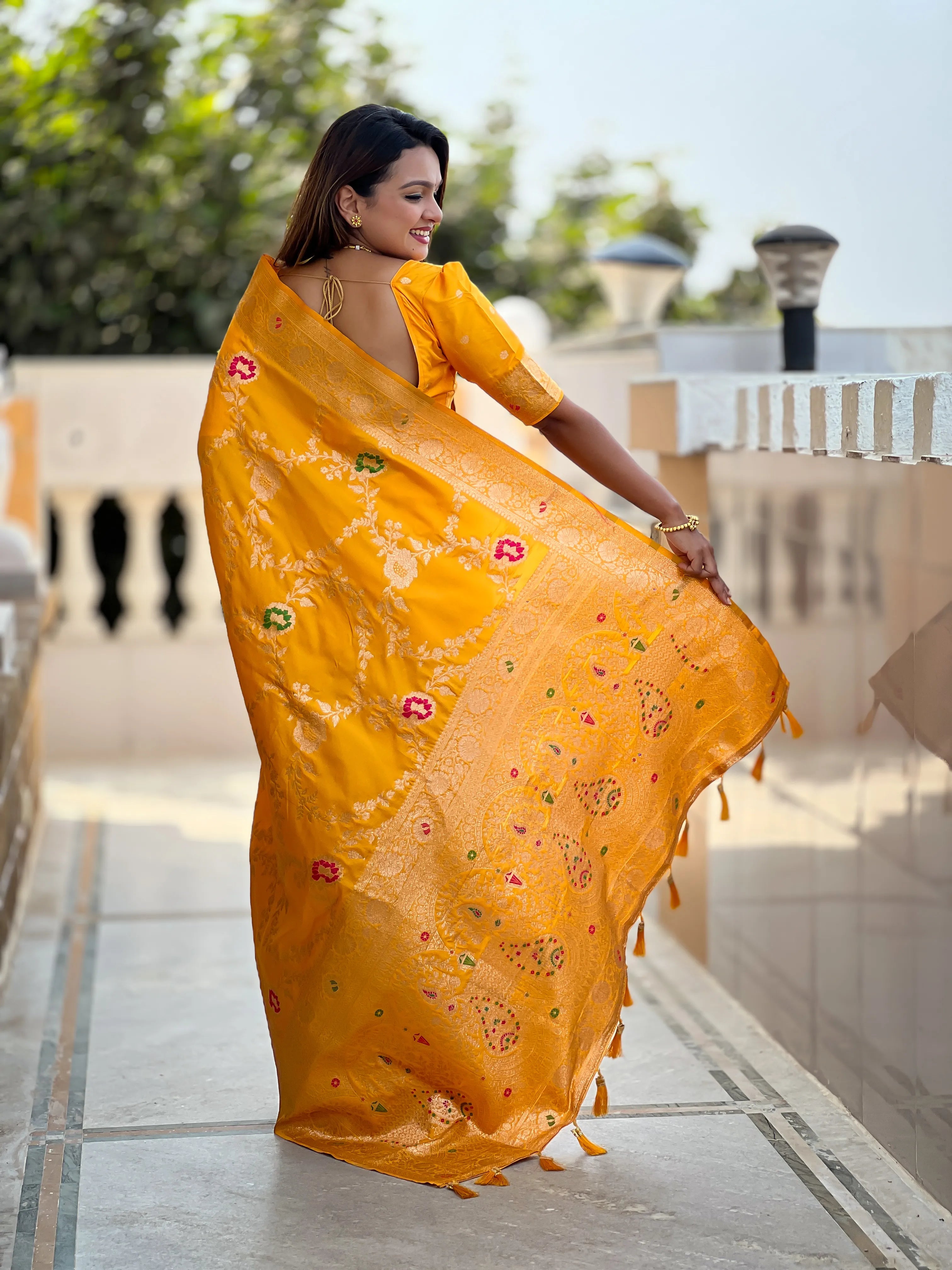 Soft Banarasi Silk Copper Zari Weaving Saree