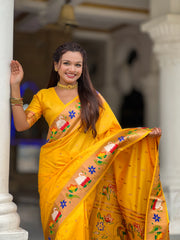 Soft Silk Meenakari Rajhans Lotus Pallu Saree