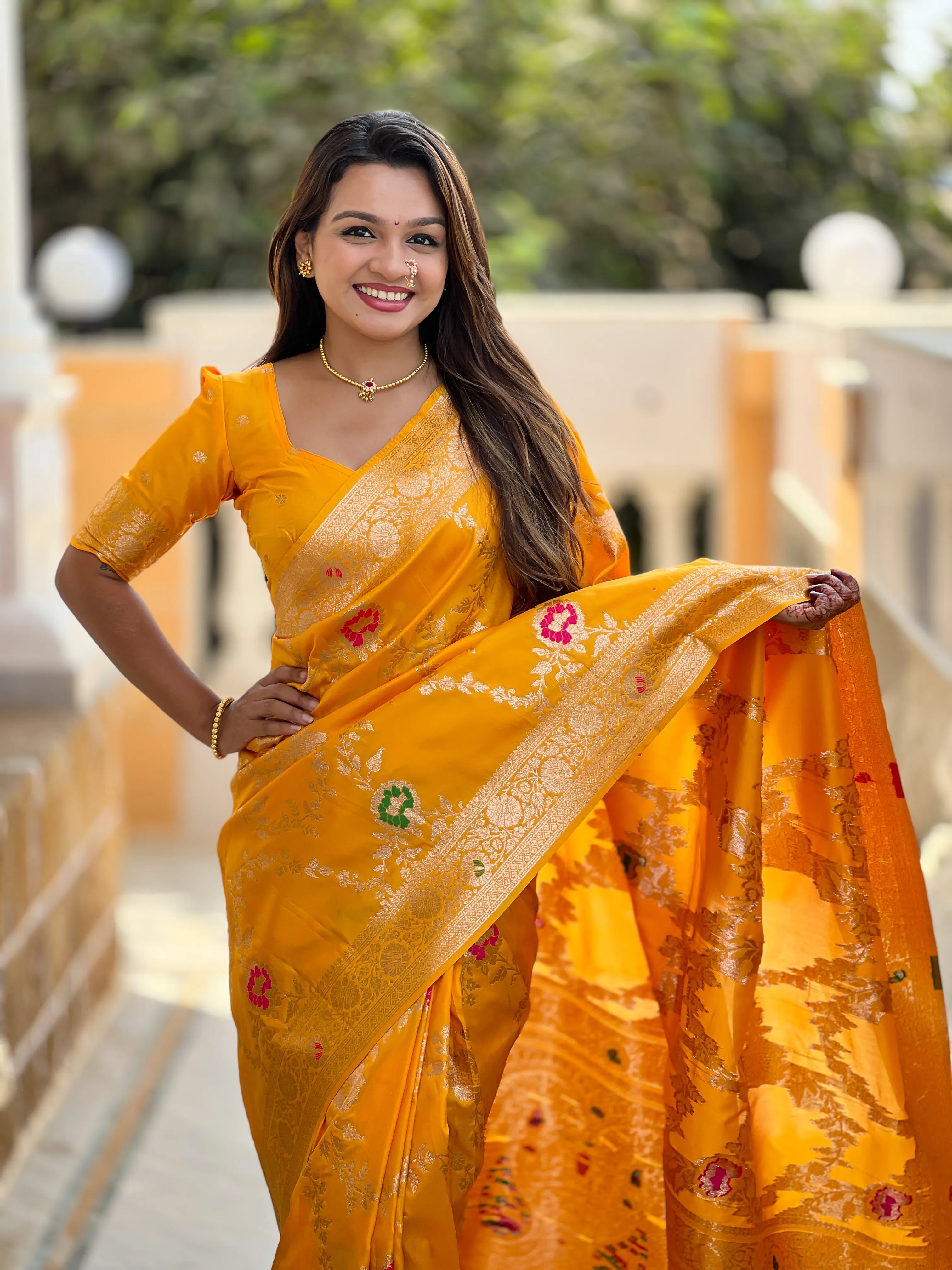 Soft Banarasi Silk Copper Zari Weaving Saree