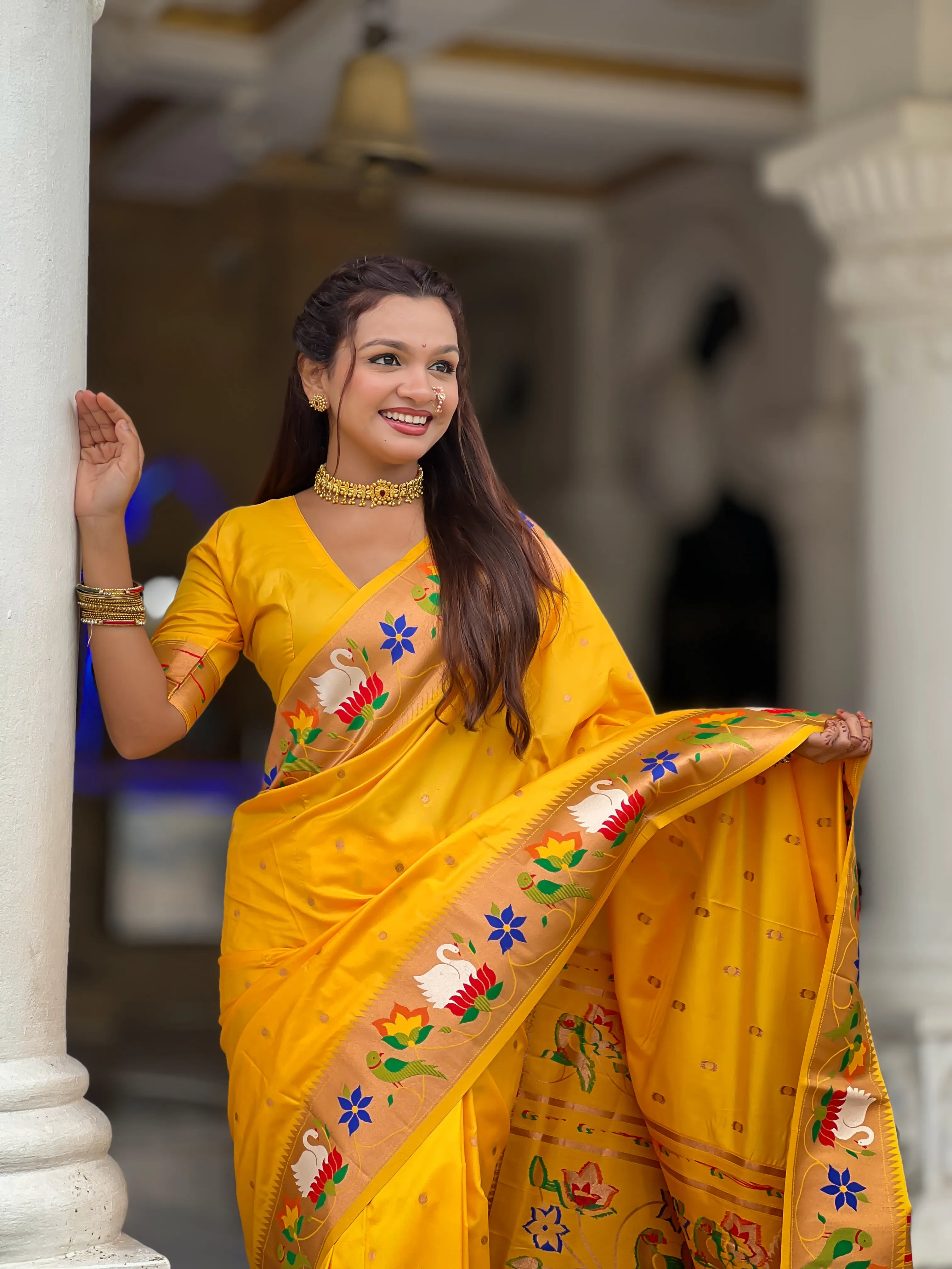 Soft Silk Meenakari Rajhans Lotus Pallu Saree