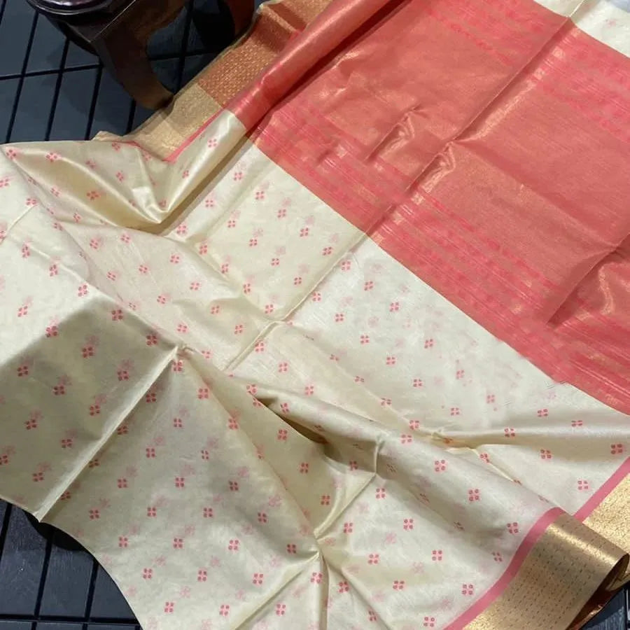 Soft Tussar Silk Bandhani Kantha Border Saree