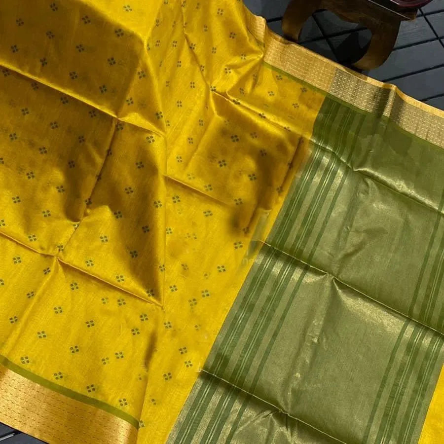 Soft Tussar Silk Bandhani Kantha Border Saree