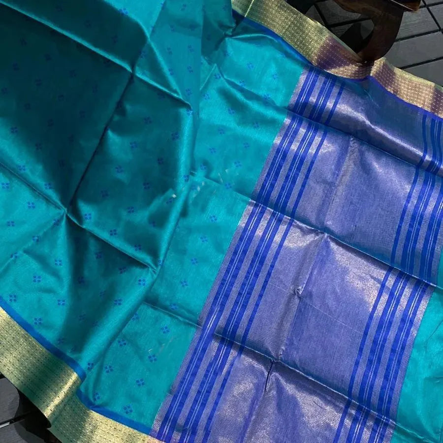 Soft Tussar Silk Bandhani Kantha Border Saree