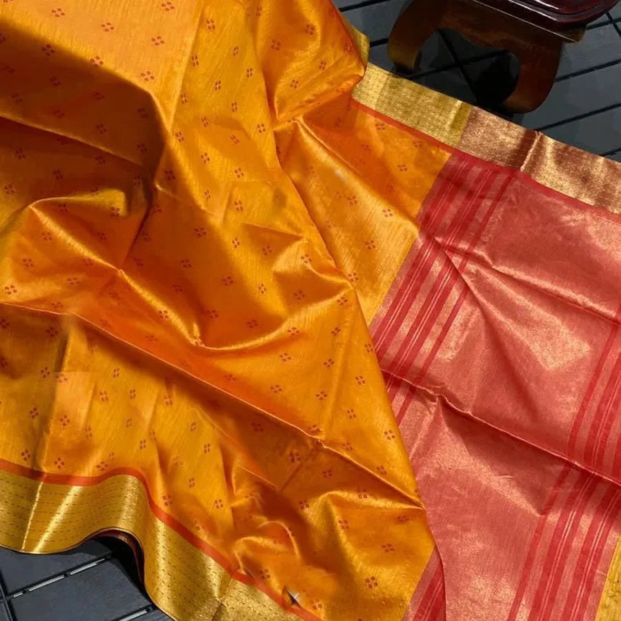 Soft Tussar Silk Bandhani Kantha Border Saree
