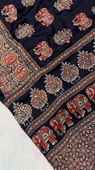 Pure Gaji Silk Original Mirror Work Hand Block Ajrakh Saree
