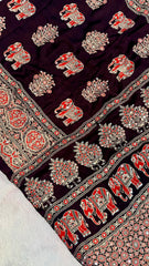 Pure Gaji Silk Original Mirror Work Hand Block Ajrakh Saree