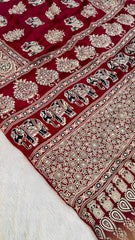 Pure Gaji Silk Original Mirror Work Hand Block Ajrakh Saree