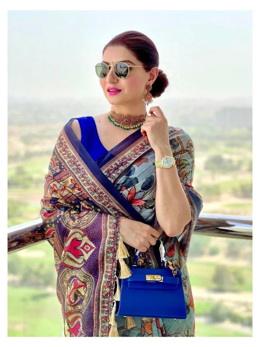 Kalamkari Digital Printed Beautiful Cotton Saree (Product Code: AS-35)