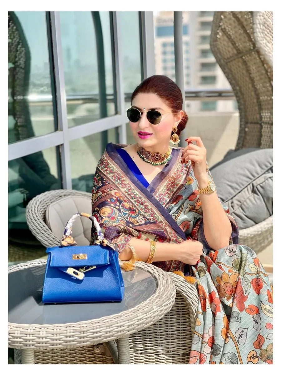 Kalamkari Digital Printed Beautiful Cotton Saree (Product Code: AS-35)