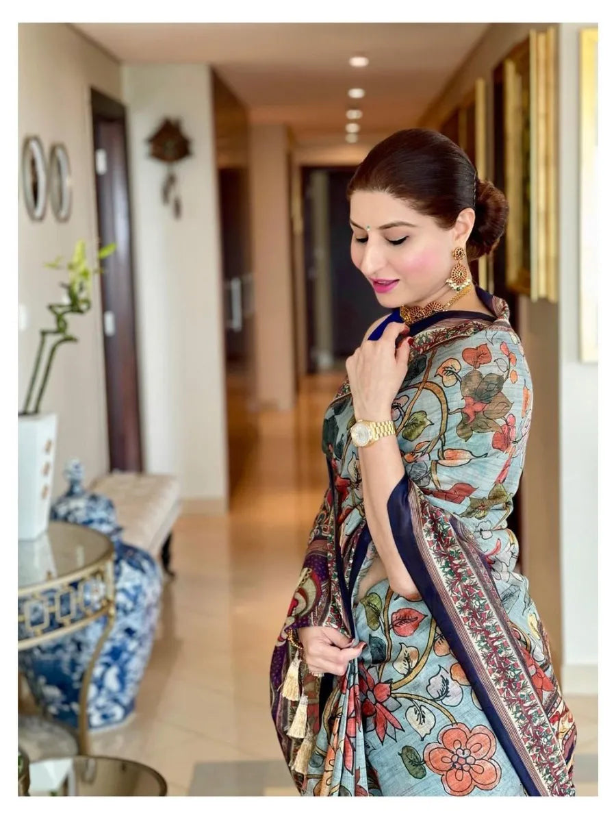 Kalamkari Digital Printed Beautiful Cotton Saree (Product Code: AS-35)